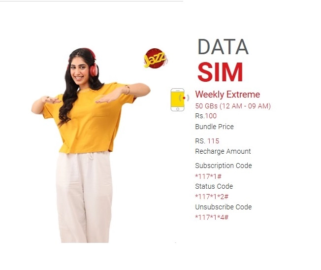 mobilink jazz data sim packages weekly extreme code price status check unsubscribe Codes